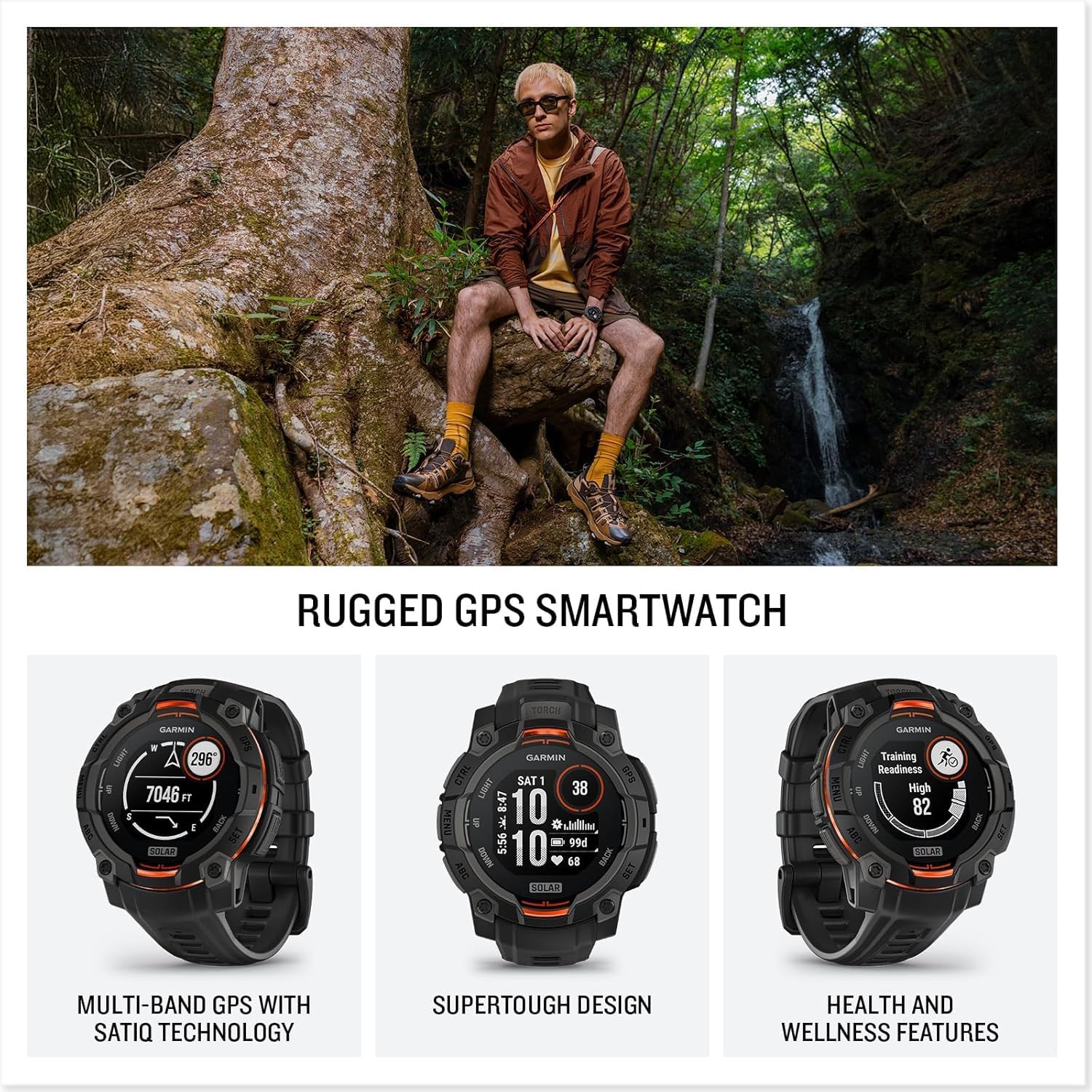 PlayBetter Garmin Instinct 3 Solar 45mm (Black) Rugged Outdoor GPS Smartwatch Bundle - Metal Bezel, Built-in Flashlight, Unlimited Battery Life Portable Charger & HD Screen Protectors