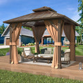 EROMMY 10' x 10' Hardtop Gazebo, Aluminum Frame Gazebos with Galvanized Steel Double Roof, Permanent Outdoor Metal Pavilion with Curtain and Netting for Patio, Lawn, Deck