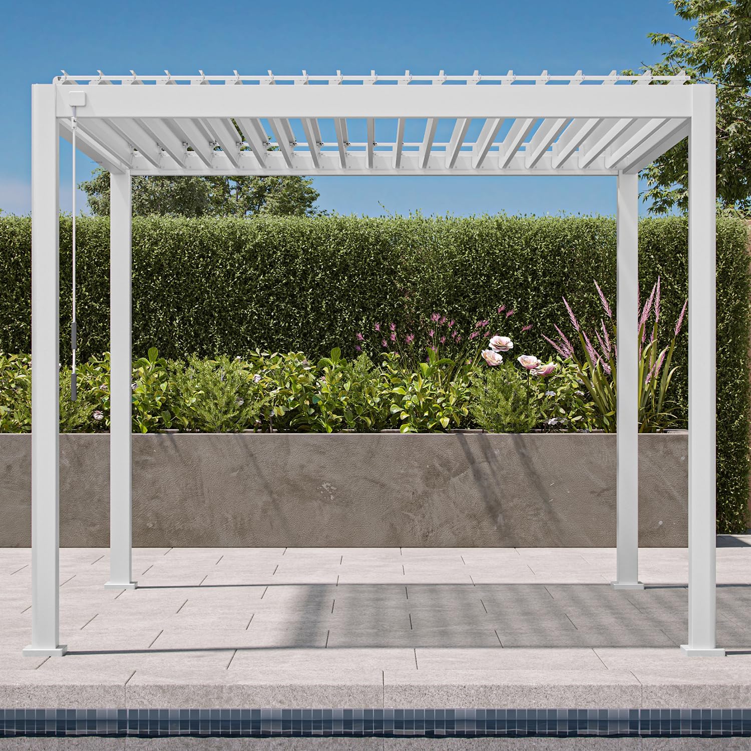 Mirador 111S Round Louvered Pergola Gazebo, 10Ft x 10Ft, Full Aluminum Frame, Adjustable Roof, Outdoor, Durable, White