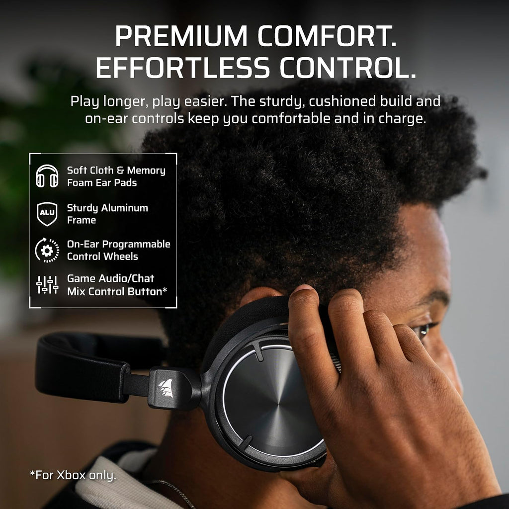 Corsair Virtuoso MAX Wireless Officially Licensed Xbox Series X|S Gaming Headset – Dolby Atmos, Active Noise Cancelling, 2.4GHz Wireless & Bluetooth, Game/Chat Audio Controls, PC – Carbon