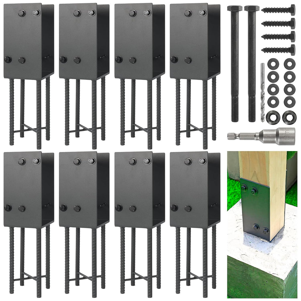 4'x4' Stainless Steels U-Shape Post Holder, Wet Concrete Post Anchor, Heavy-Duty Post Base Bracket for Fence, Deck Railing, Wood Gazebo, Pergola (8pack-Dark Gray)