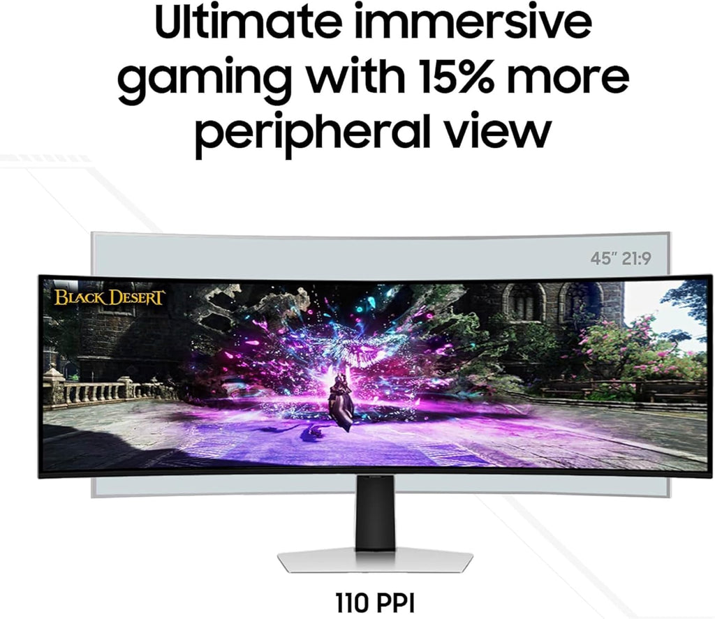 Samsung 49' Odyssey G93SC Series Curved Gaming Monitor, QD-OLED, 240Hz, 0.03ms, DQHD, G-Sync Compatible, FreeSync Premium Pro, Adjustable Stand