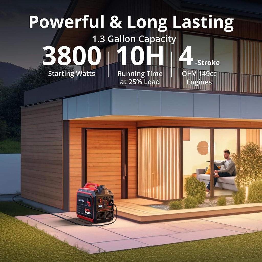 AMERISUN 3800W Portable Inverter Generator, CO Sensor, Gas Powered Generator, Super Quiet for Home Use, ECO Mode EPA Compliant, Parallel Capable Long Run Time for Camping Tailgating Emergency