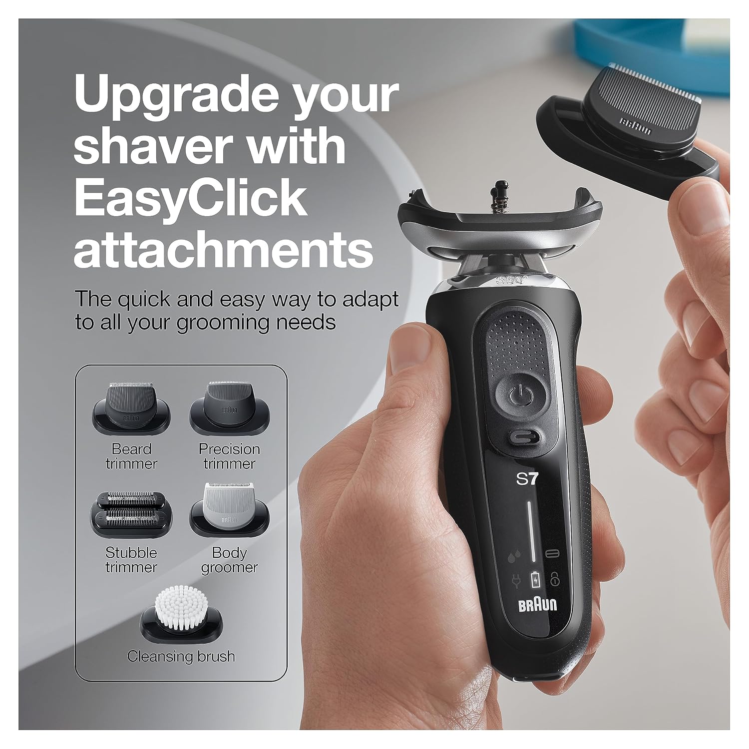 Braun Electric Razor for Men, Waterproof Foil Shaver, Series 7 7075cc, Wet & Dry Shave, with Beard Trimmer, Rechargeable, with Clean & Renew Refill Cartridges, 6 Count