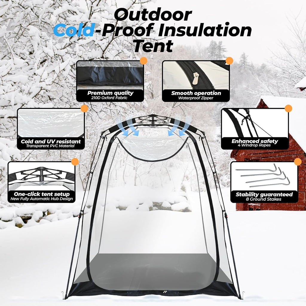 All Weather Proof Pod Pop Up Bubble Tent for 3-8 People, Large Oversize Dome House, Cold Protection Camping Tent, Winter Instant Igloo for Outdoor Activities