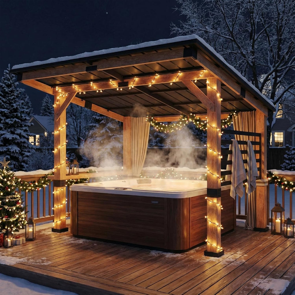 10x12 Cedar Wood Gazebo - Galvanized Steel Frame, Weatherproof Sloping Metal Hardtop with Privacy Screens | Permanent Patio Gazebo for Backyard Grilling & Outdoor Gatherings