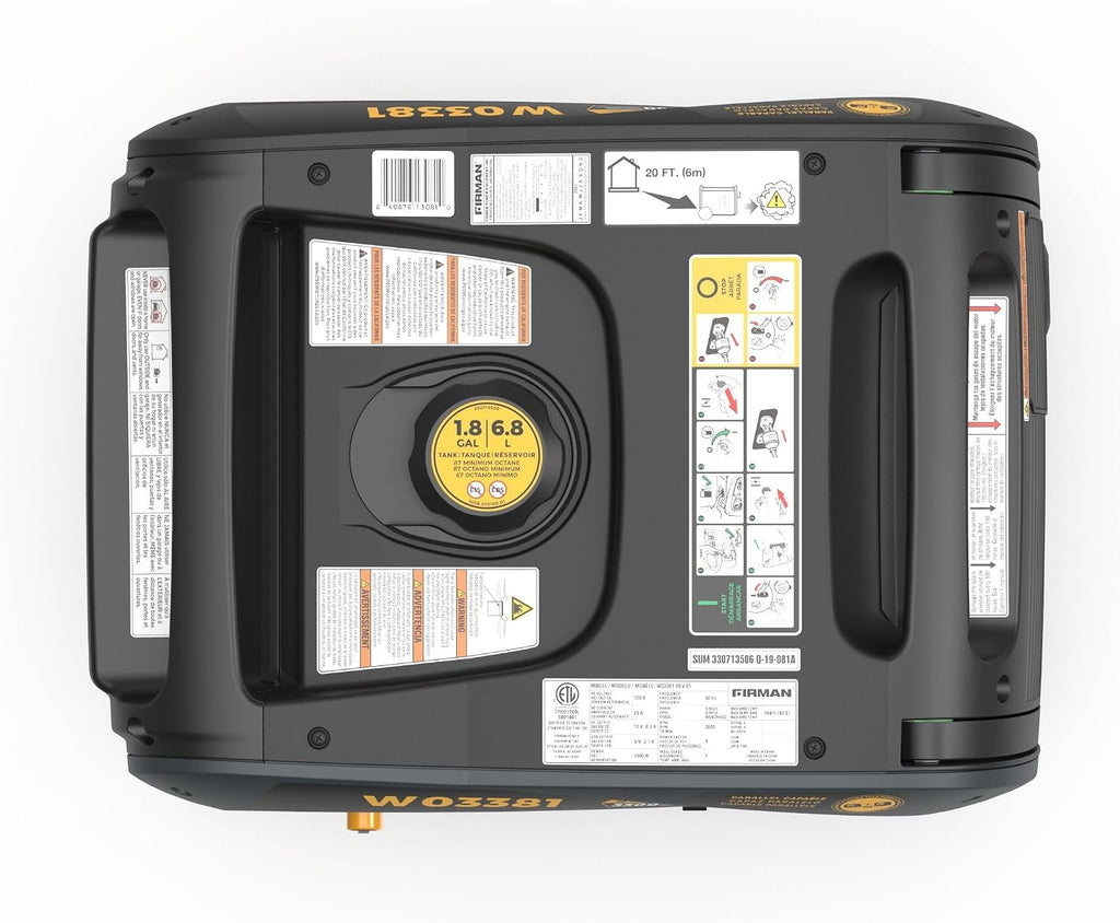 FIRMAN W03381 Gas Inverter Portable Generator 3650W Starting 3300W Running, Recoil Start, Quiet Clean Sine Wave Power, RV Ready 120V, Compact Design for Home, Backup, Camping, Tailgating, Outdoor