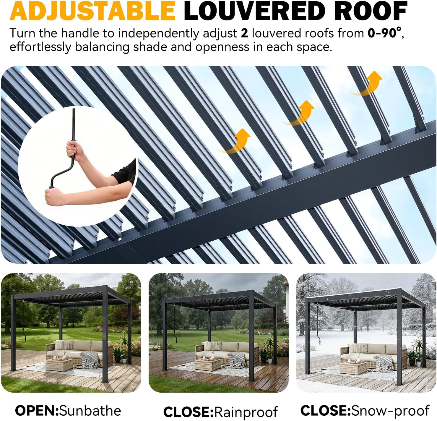 MELLCOM Pergola Louvered 10x10, Metal Hardtop Pergola with Adjustable Roof for Sun & Rain Shade, Outdoor Gazebo with Integrated Drainage System, Modern Rustproof Patio Canopy Carport