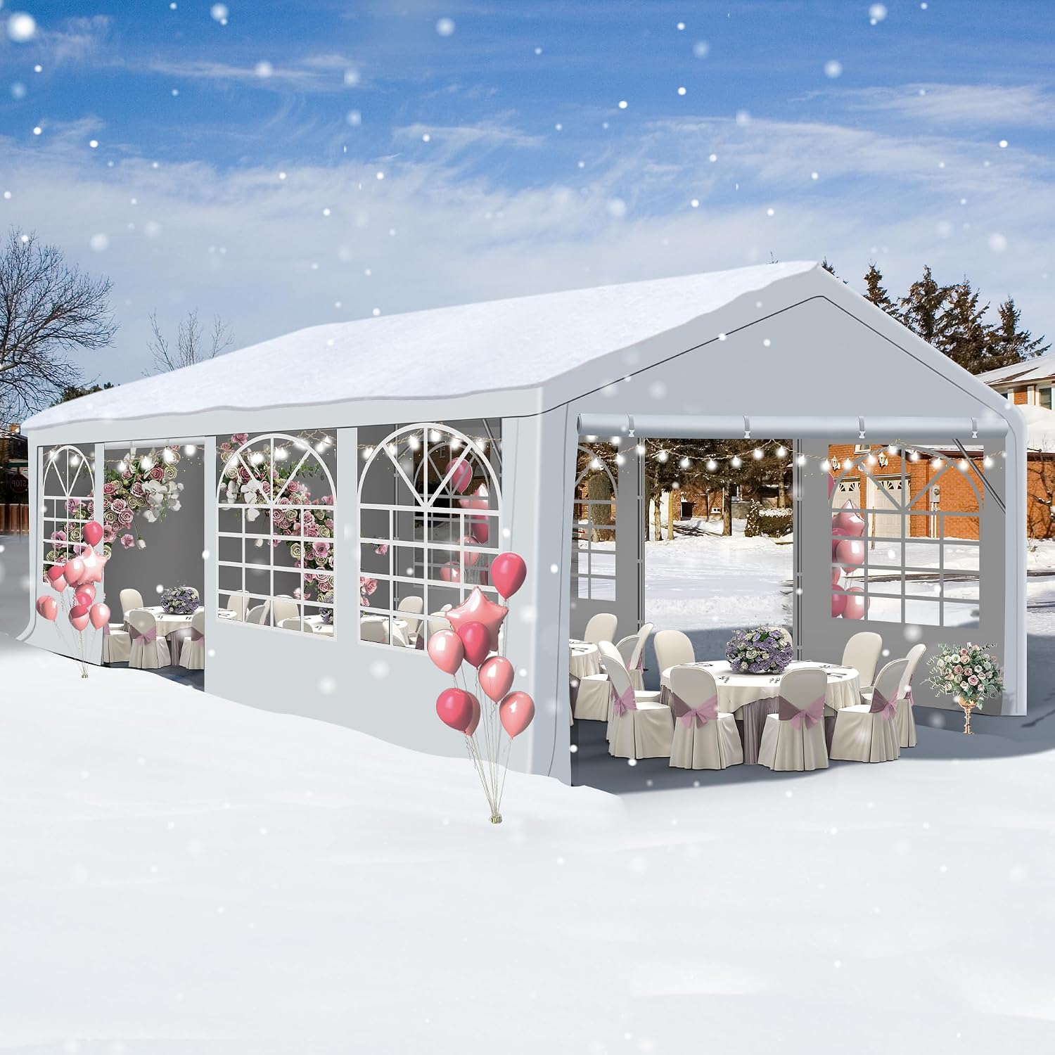 GARTOO 13' x 26' Heavy Duty Party Tent - Event Shelter Canopy Outdoor Wedding Gazebo with 4 Sand Bags for Wedding, Birthday Party, Outdoor Event