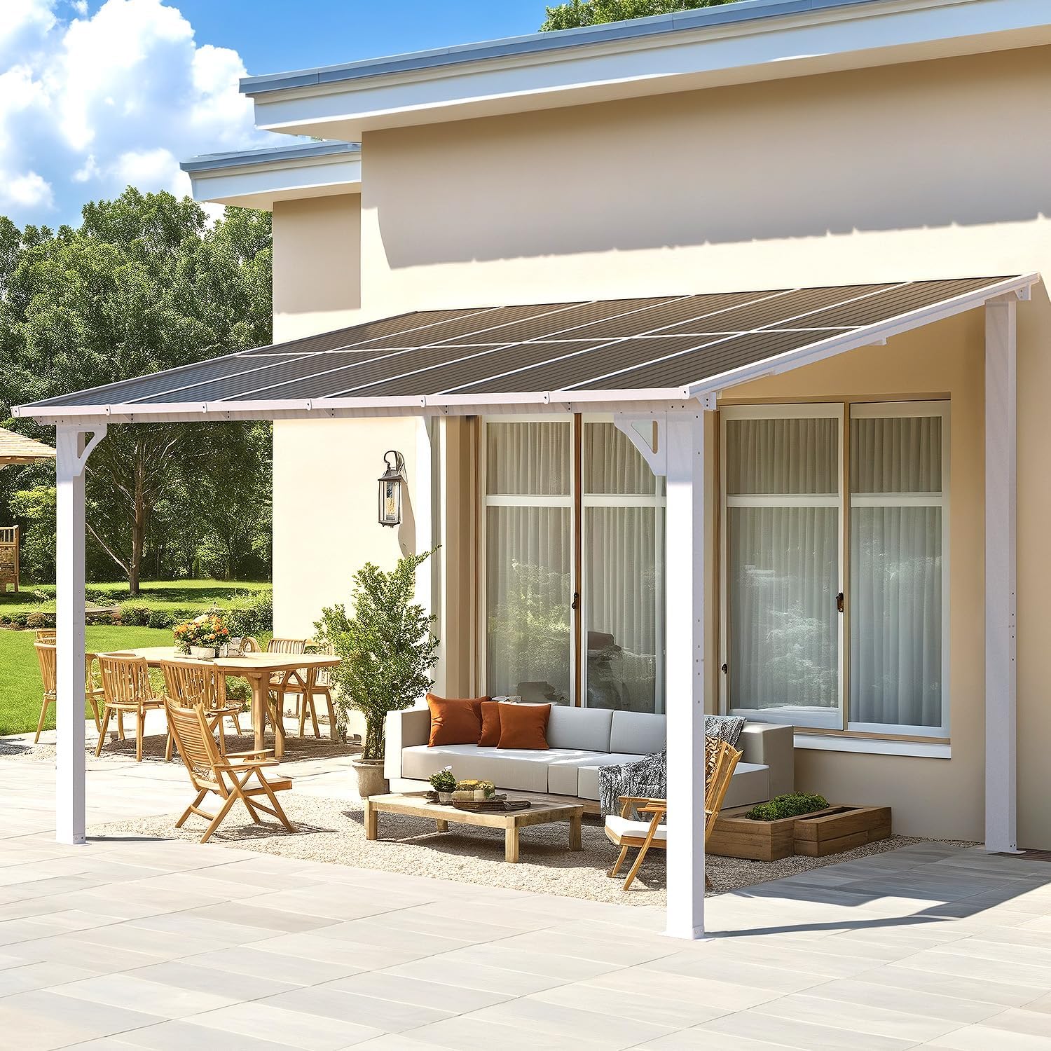 AECOJOY 12' x 8' Outdoor Gazebo Pergola for Patio, Large White Hardtop Lean to 8x12 Gazebo Shelter Pergolas and Gazebos Clearance with Patio Roof, Wall-Mounted Heavy Duty Awnings for Backyard