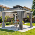 DWVO 10x10ft Hardtop Gazebo Double Roof Outdoor Galvanized Roof Aluminum Frame White Gazebo with Netting and Curtain Garden Tent for Patio, Backyard Deck