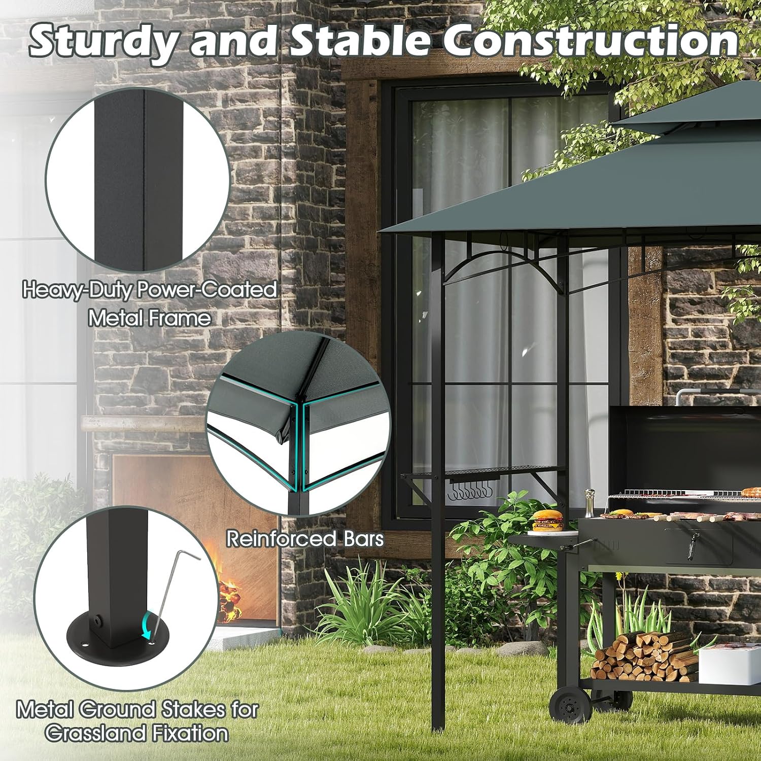 Tangkula 8x5 Ft Grill Gazebo, 2-Tier Barbecue Gazebo with 2 Shelves, 7 Hooks, Metal Frame, Outdoor Grill Canopy for Backyard Garden Poolside (Grey)