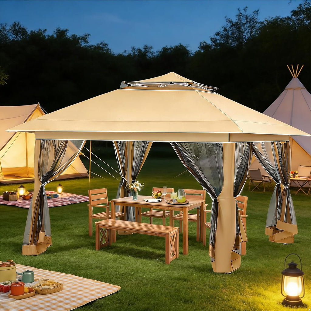 ECOTOUGE Canopy Tent with Sidewalls Instant Shelter Canopy with Carrying Roller Bag, Outdoor Party Gazebo with Waterproof and UV Resistant for Parties, Camping, Picnic (Khaki 12FT)