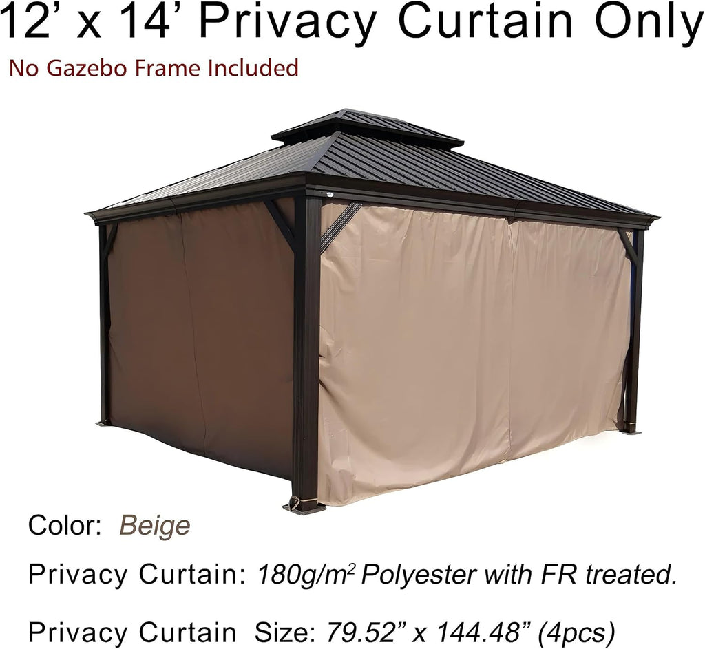 Kozyard 12' x 14'Outdoor Gazebo Privacy Curtain Sidewall, Waterproof Patio Privacy Curtain with Center-Zip Design, Replacement for Hardtop Gazebo Brown