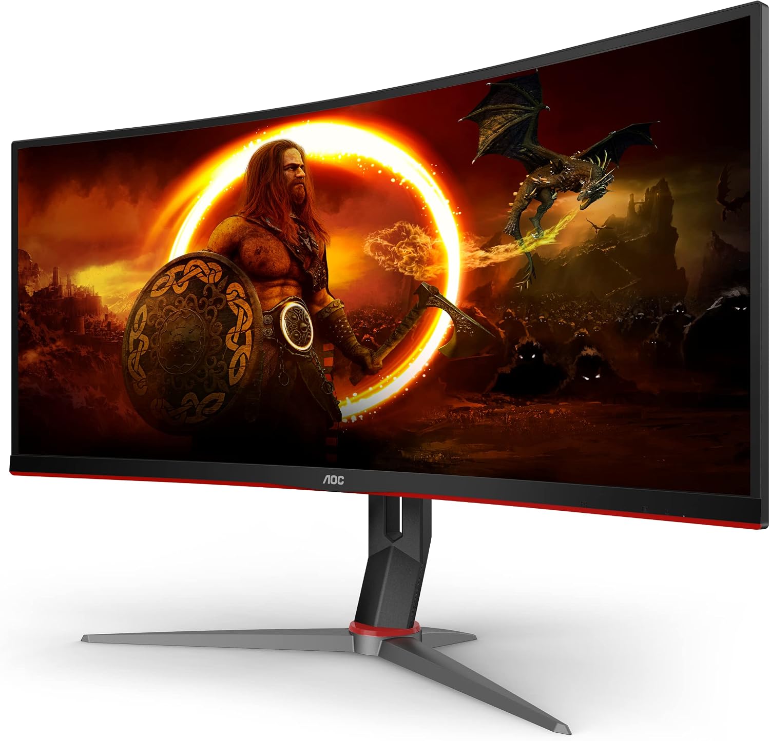 AOC CU34G2X 34' Curved Frameless Immersive Gaming Monitor, UltraWide QHD 3440x1440, VA Panel, 1ms 144Hz Adaptive-Sync, Height Adjustable, 3-Yr Zero Dead Pixels, Black/Red
