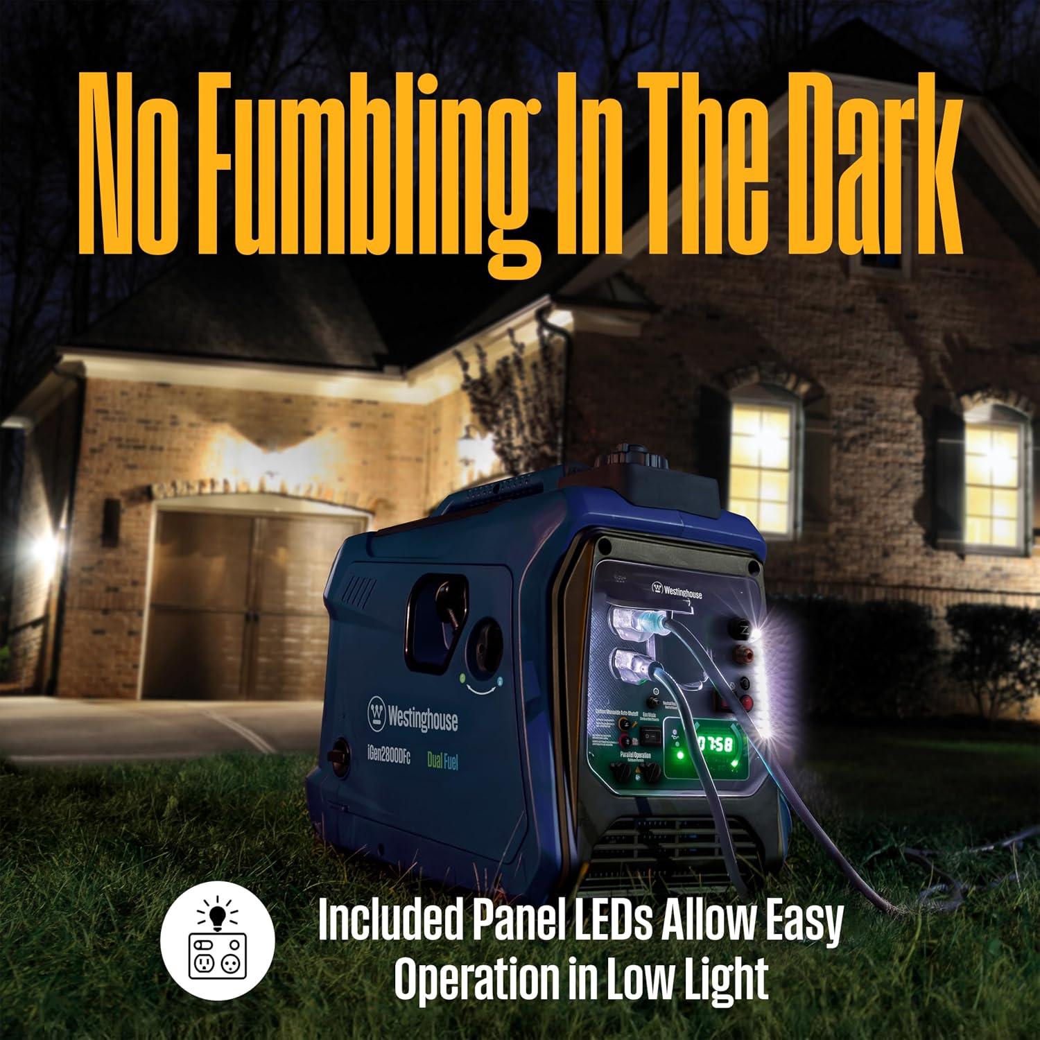 Westinghouse 2800 Peak Watt Super Quiet & Lightweight Dual Fuel Portable Inverter Generator, Gas & Propane Powered, CO Sensor, Parallel Capable, Long Run Time