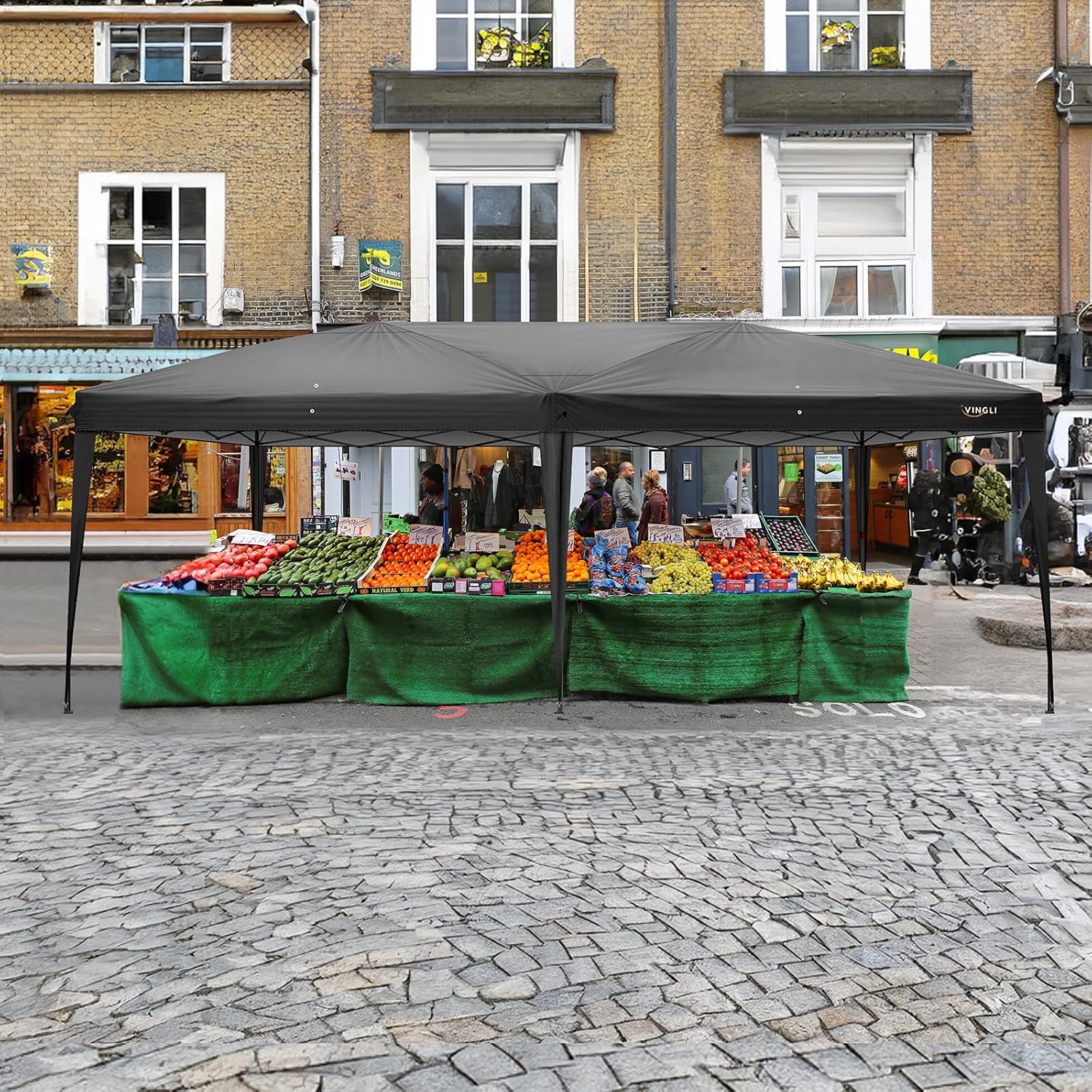 VINGLI 10x20 ft Pop Up Canopy Tent with 6 Sidewalls with Carry Bag, Outdoor Canopy Patio Event Tent Commercial Canopy(Black)