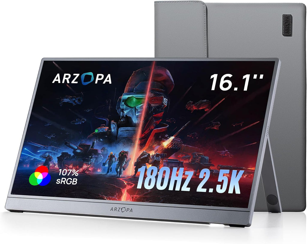 ARZOPA 16.1'' 180Hz 2.5K Portable Monitor, 2560x1440 QHD 107% sRGB Kickstand Portable Gaming Monitor with HDR, Ultra Slim, Eye Care, External Second Screen for Laptop, PC, PS5, Mac, Xbox-Z3FC
