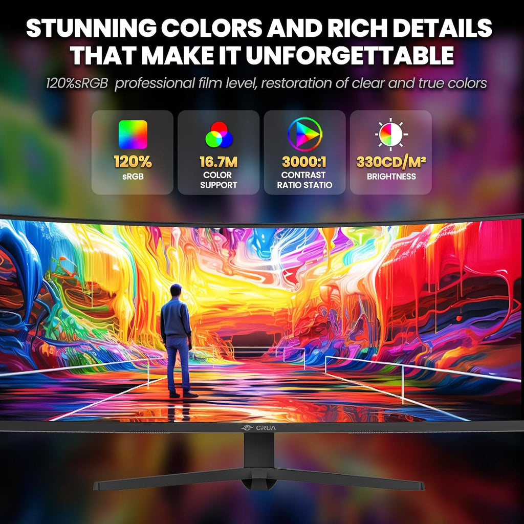 CRUA 49' Curved Gaming Monitor | DQHD(5120 * 1440), 144Hz/165Hz, 1500R, 32:9, AMD FreeSync, 120% sRGB, Height Adjustable Ultra-Wide Screen Monitors, HDMI 2.1 & DP 1.4, Wall Mount Install- Black