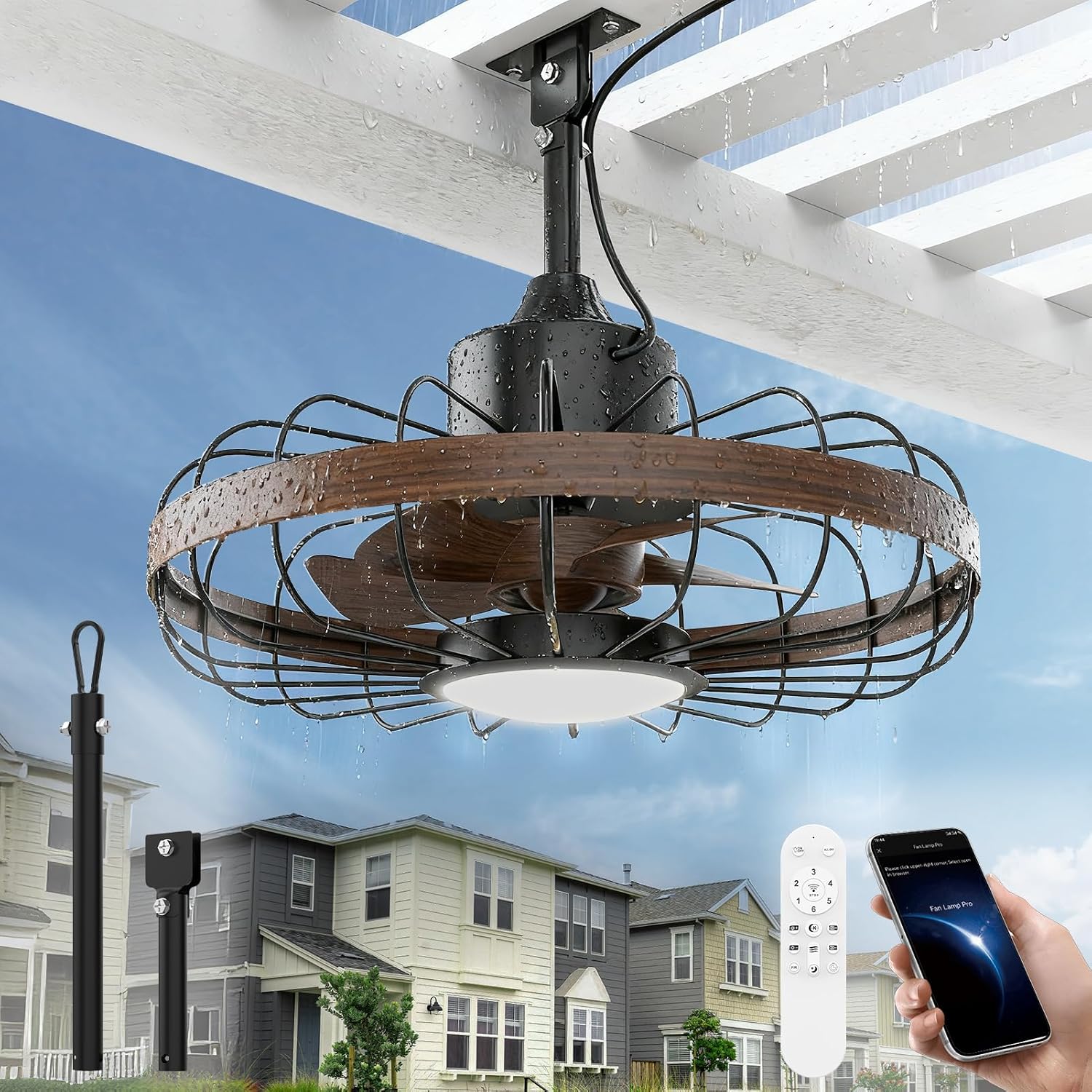 Outdoor Ceiling Fans with Light for Patios, 18 Inch Ceiling Fan Smart APP & Remote Control, 6 Speeds, 3 Color Temperatures, Gazebo Lights Outdoor Ceiling Fans for Patio Waterproof,Porch