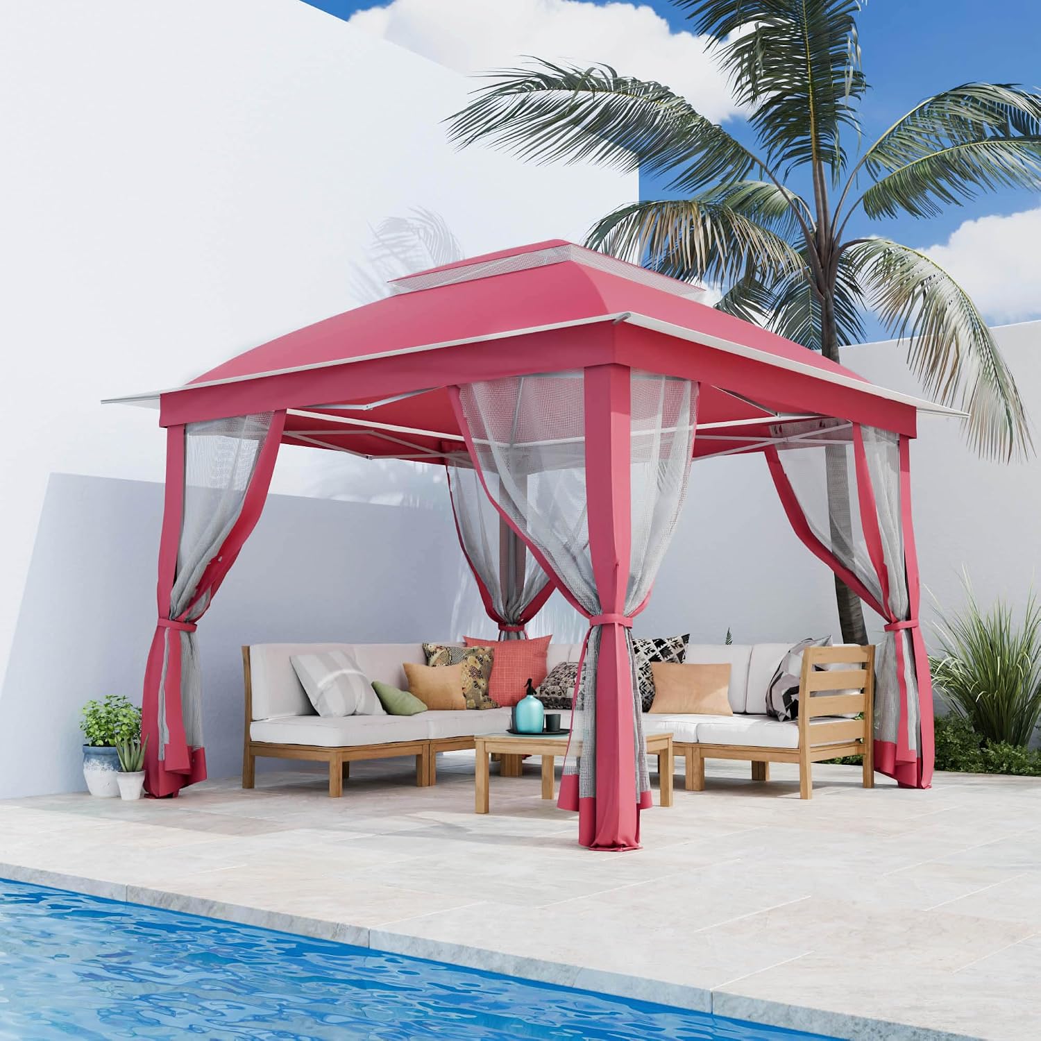 11'X11' Gazebo Pop Up with 4 Sidewalls Mosquito Netting, Heavy Duty Patio Gazebo Canopy Tent with Double Air Roofs for Backyards, Patios, Decks, Gardens, Parks