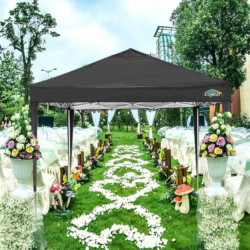 COBIZI 10x10 Pop Up Canopy Tent with 4 Removable Sidewalls, UPF 50+ Waterproof 10x10 Outdoor Portable Canopy for Commercial, Parties, Backyard, Beach with Carry Bag, Ropes, Stakes (Black, 10'x10')