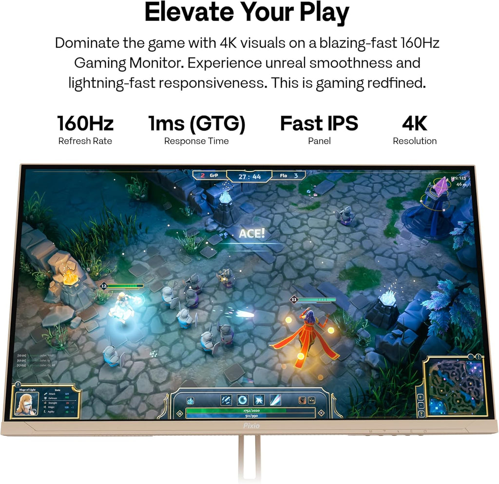 Pixio PX27U Wave Beige 27 inch 160Hz Refresh Rate 4K 3840x2160p Resolution Fast IPS Panel 1ms GTG Response Time Black Tilt Adjustable Gaming Monitor with Adaptive Sync