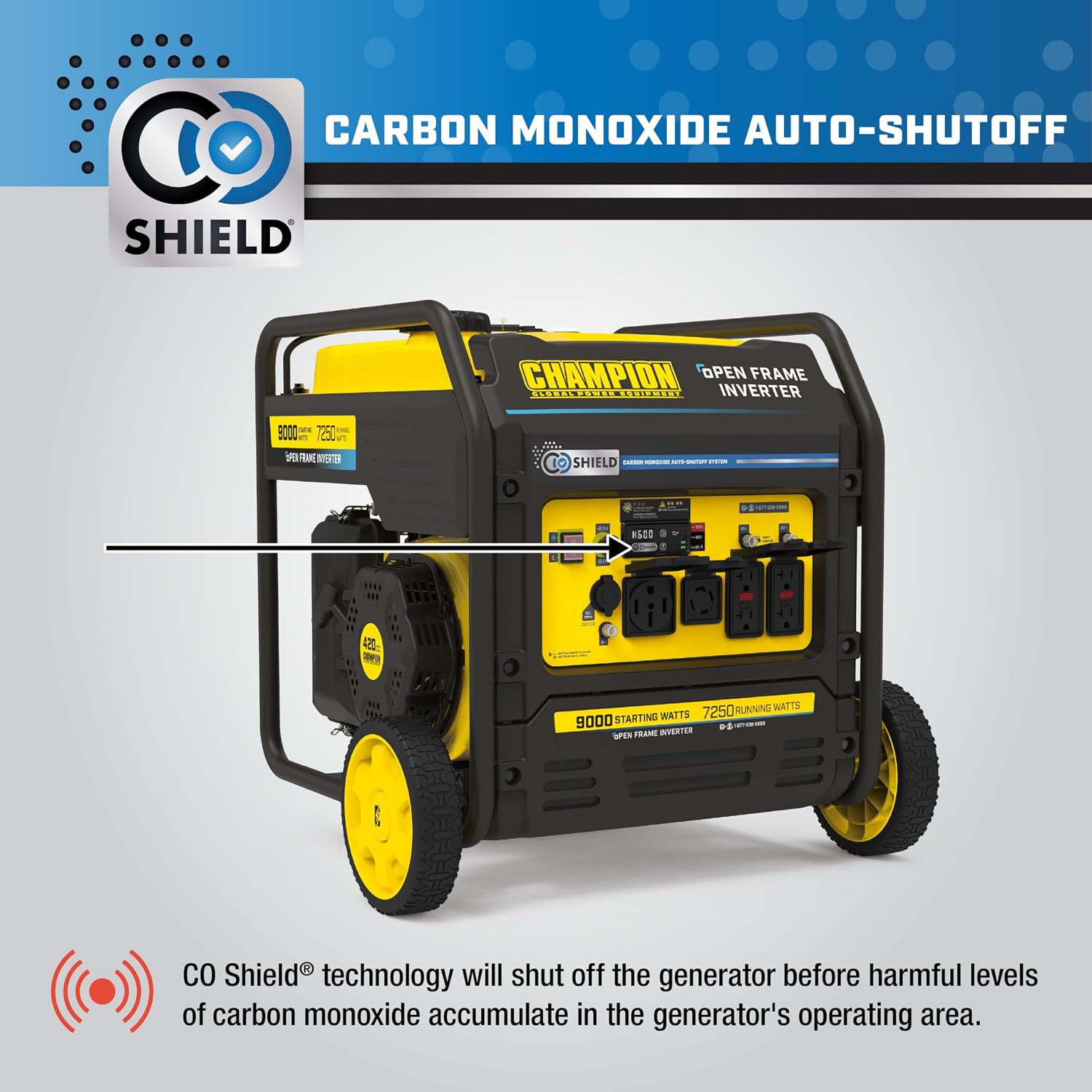 Champion Power Equipment 9000-Watt Electric Start Home Backup Portable Open Frame Inverter Generator with Quiet Technology and CO Shield