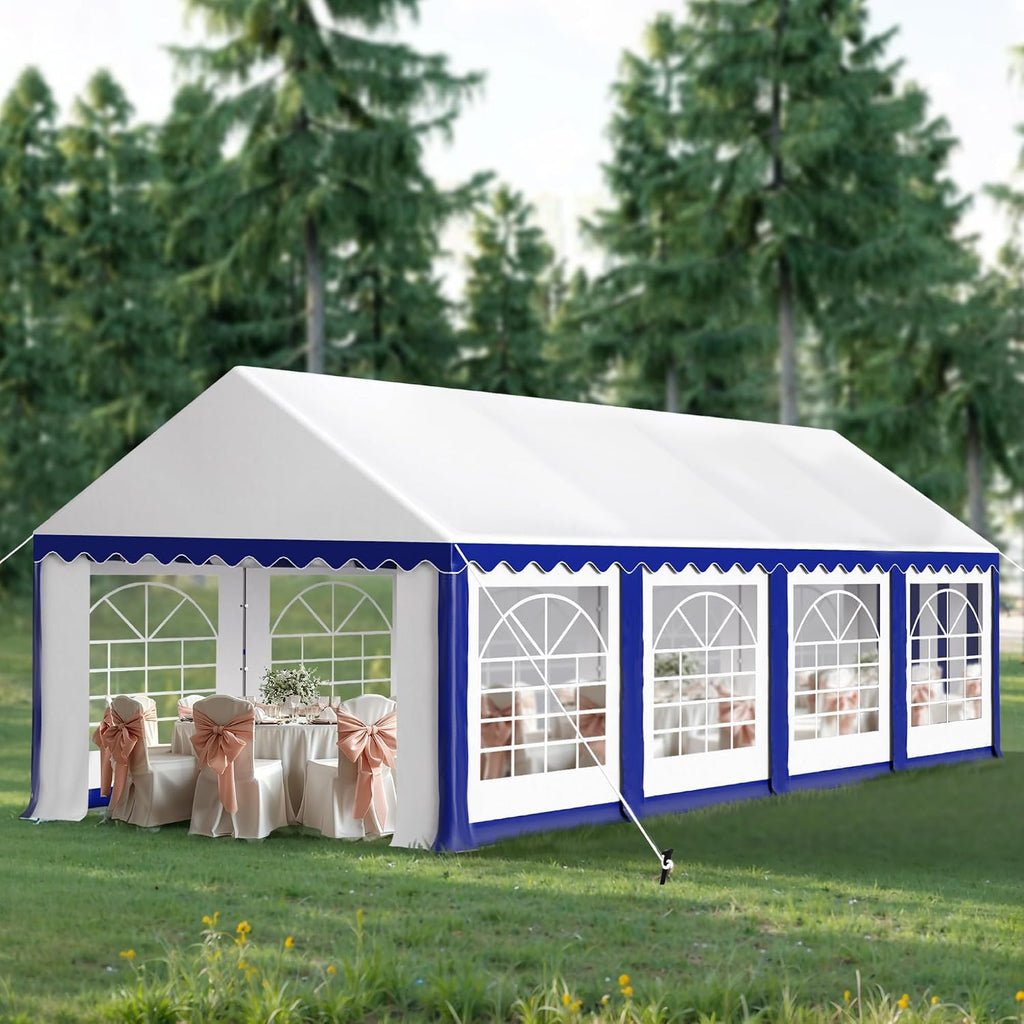 Tents for Parties Party Tent 13x26 ft, Outdoor Canopy Carpas para Fiestas Heavy Duty, Large Waterproof Patio Event Wedding Tent White & Blue with Sidewalls Walls for Backyard