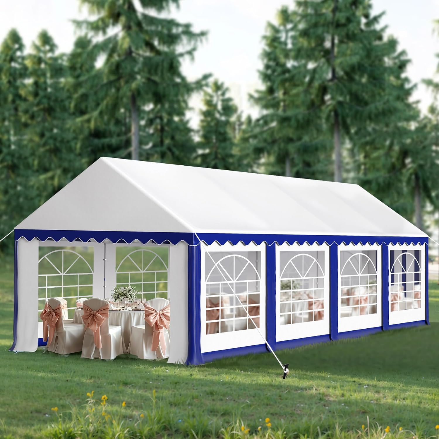 Tents for Parties Party Tent 13x26 ft, Outdoor Canopy Carpas para Fiestas Heavy Duty, Large Waterproof Patio Event Wedding Tent White & Blue with Sidewalls Walls for Backyard