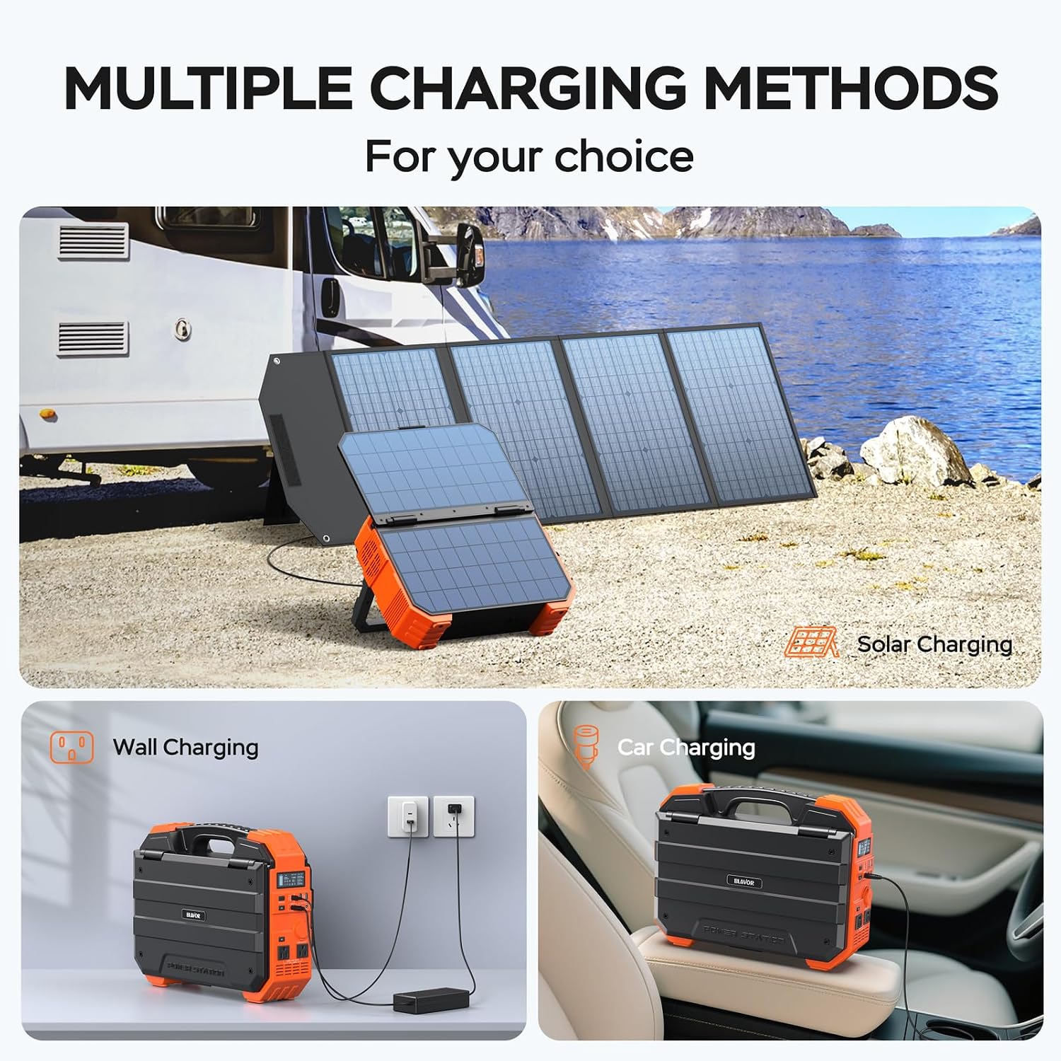 BLAVOR Portable Power Station 1600W (Peak 3200W), Built-in Solar Panel, 1024Wh LiFePO4 Battery, 100W USB-C Fast Charge, Solar Generator for Home Backup, Camping, Power Outages & RV