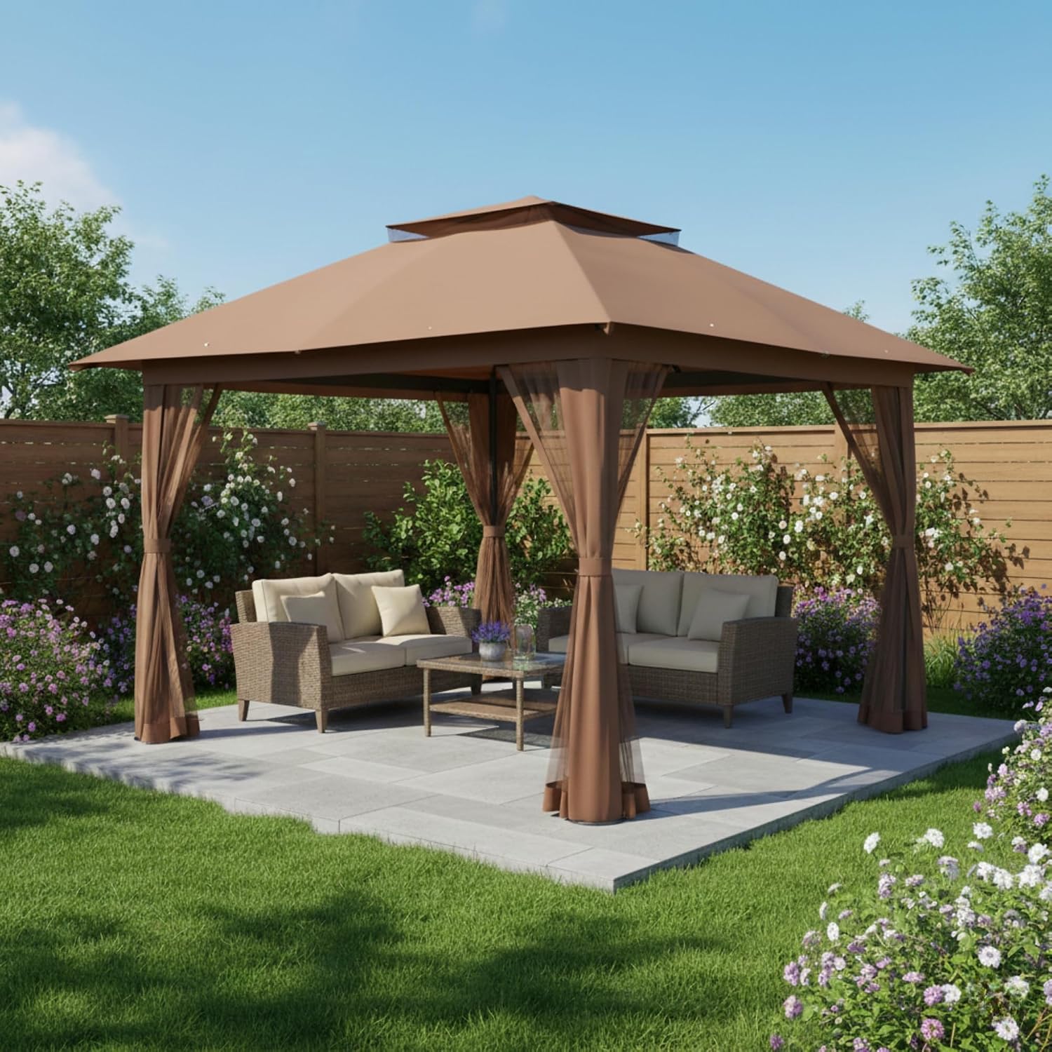 Garden Winds Reinforced RipLock 350 Replacement Canopy Top Cover Compatible with Crown Shades 13' X 13' Pop Up Gazebo Models CA169M, CS-CA169M - Nutmeg