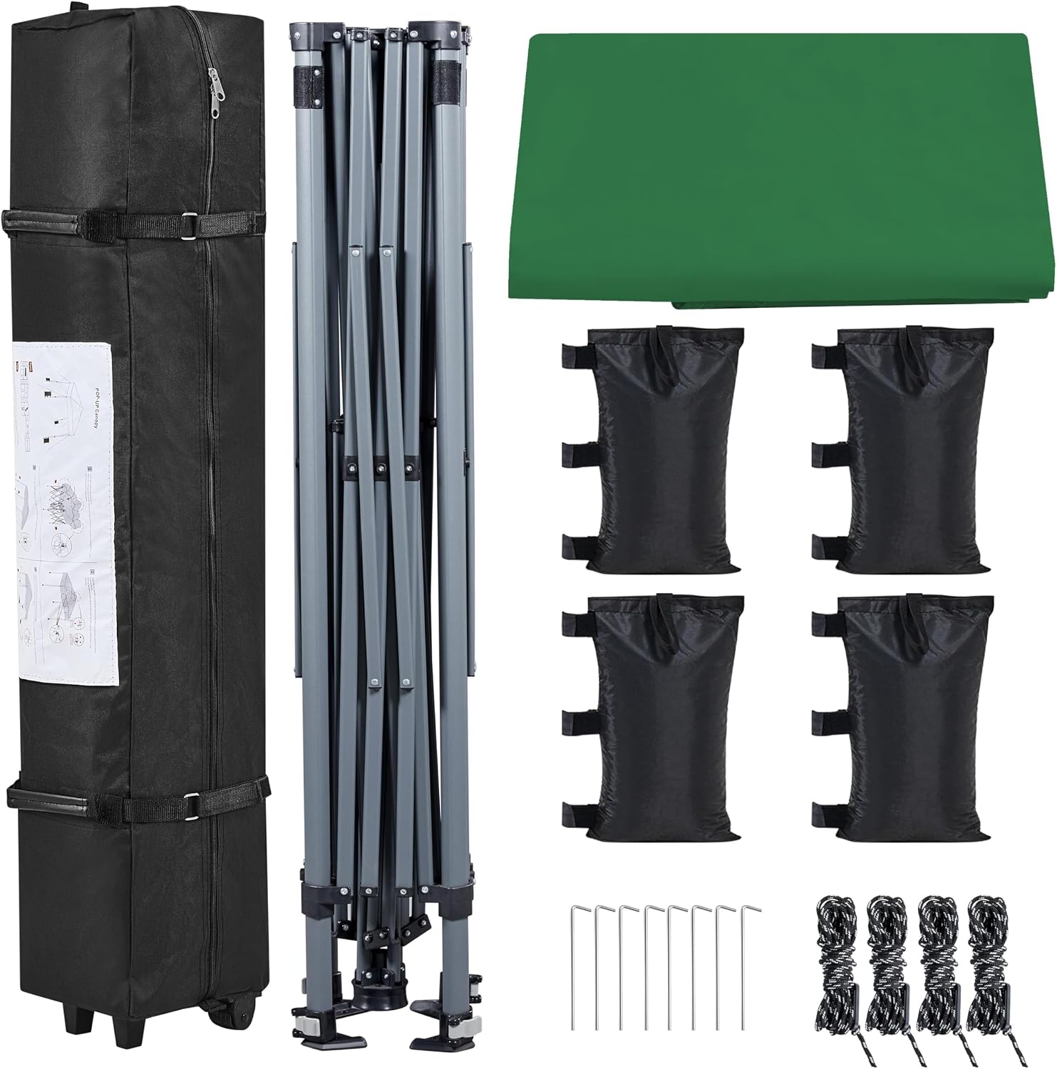 Yaheetech 10x10 Pop Up Canopy Easy Set-up Tent, Portable Outdoor Canopy Instant Tent, Commercial Gazebo with Wheeled Carry Bag & 4 Sandbags for Home, Party & Outdoor Activities, Dark Green