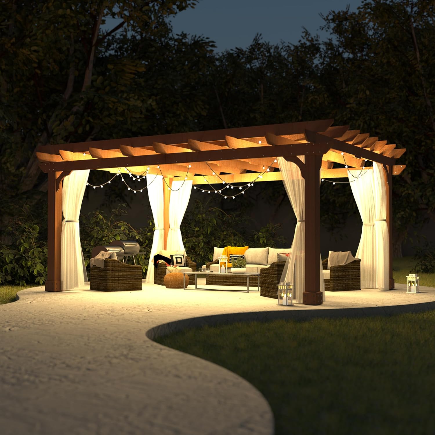 MUPATER Wooden Pergola Gazebo for Patio with Flated Roof and Stakes, 12'x14' Outdoor Pergola Garden Shelter Cedar Framed for Backyard, Deck, Garden, and Lawn