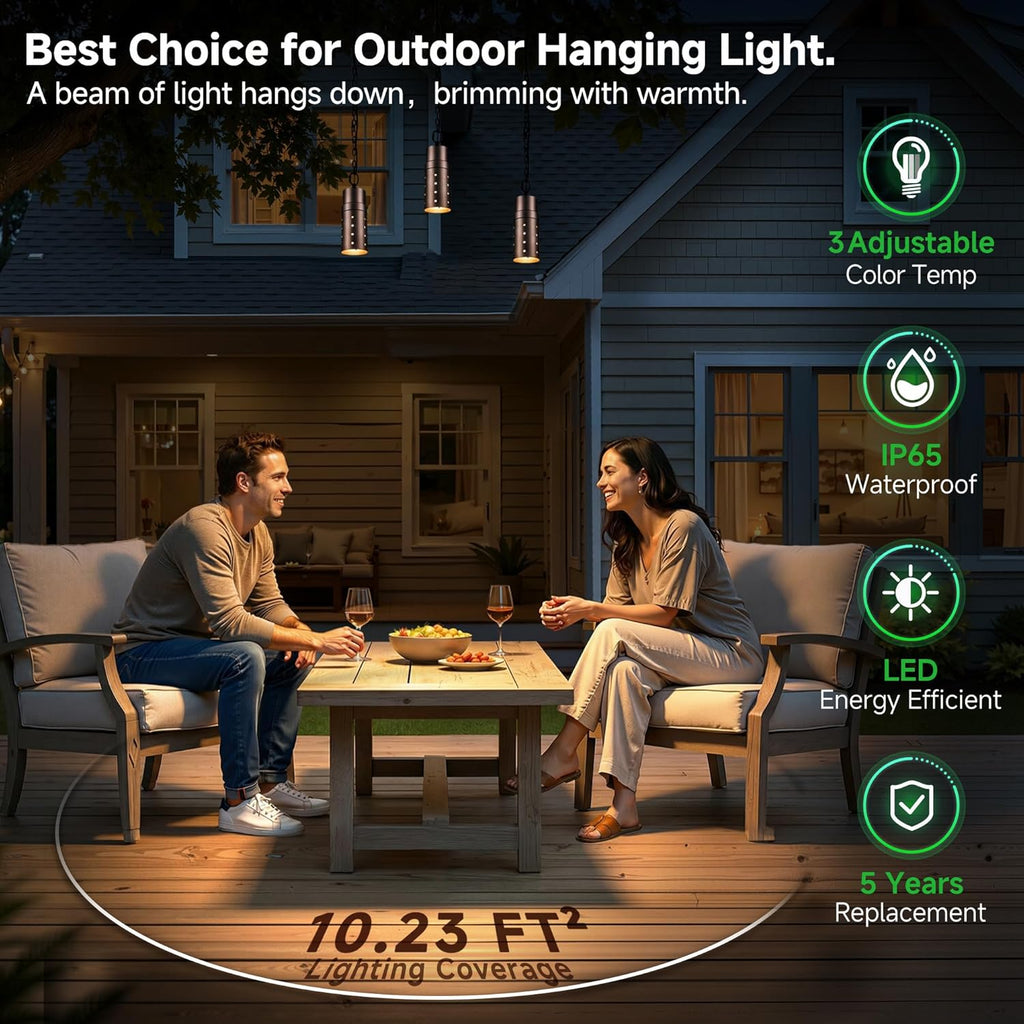 Outdoor Pendant Lights, 3000K/4000K/5000K Adjustable Color Temperature, 3CCT Low Voltage LED Hanging Lights, 12V Wired Installation, Aluminum Design, ORB Finish for Patio Porch Gazebo 4 Pack