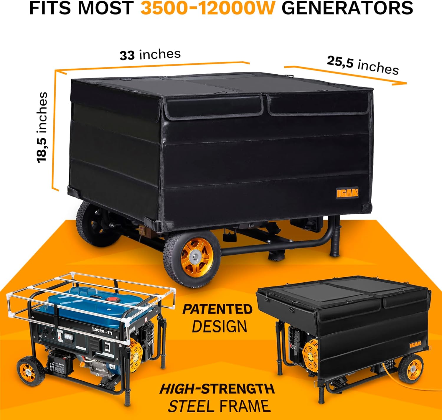 IGAN Generator Covers While Running for most 3500w-12000w Generators - Ultra Heavy Duty Generator Covers for Outside - Portable Waterproof Generator Cover, Generator Enclosure Outdoor, Black