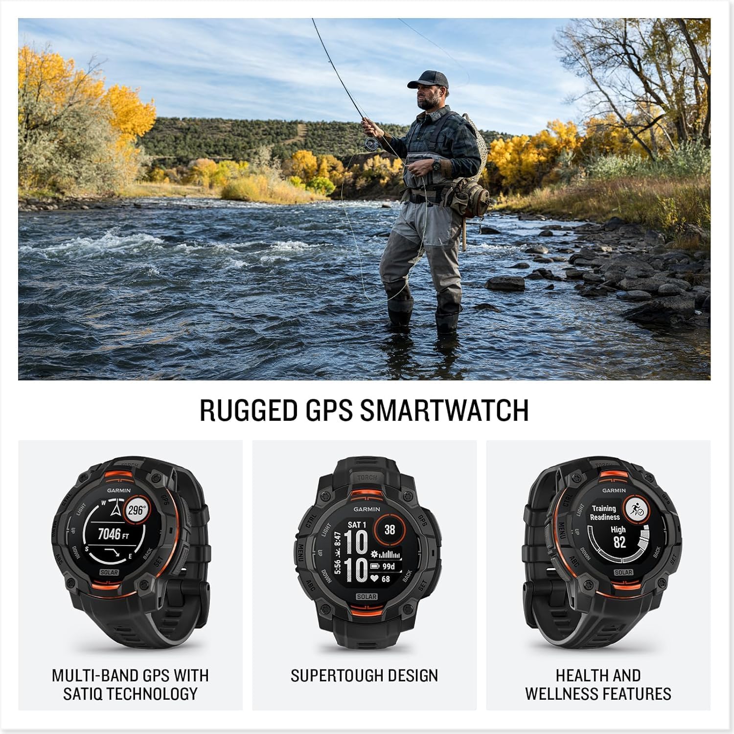 Garmin Instinct 3 Alpine Rush Solar (Sunburst/Gray, 45 mm) Outdoor GPS Smartwatch Bundle - Built-in Flashlight, 24/7 Health & Wellness Monitor with PlayBetter Portable Charger & HD Screen Protectors
