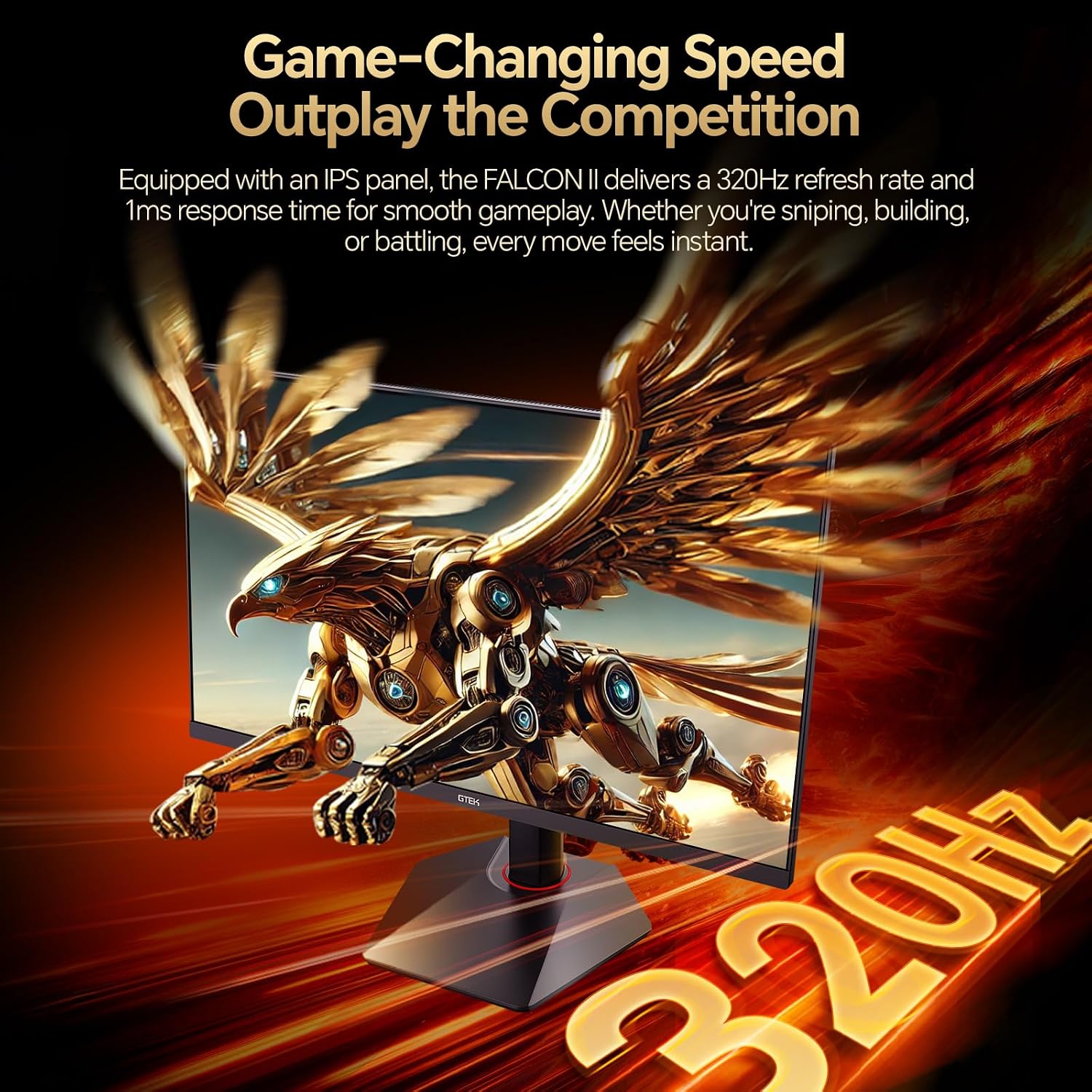 GTek 27 inch 320Hz 300Hz Gaming Monitor, Frameless 2K QHD 2560X1440P Fast IPS Computer Monitor, 1ms MPRT, FreeSync, 95% DCI-P3, HDR 400,DisplayPort/HDMI, Height Adjustable for Gaming and Steaming