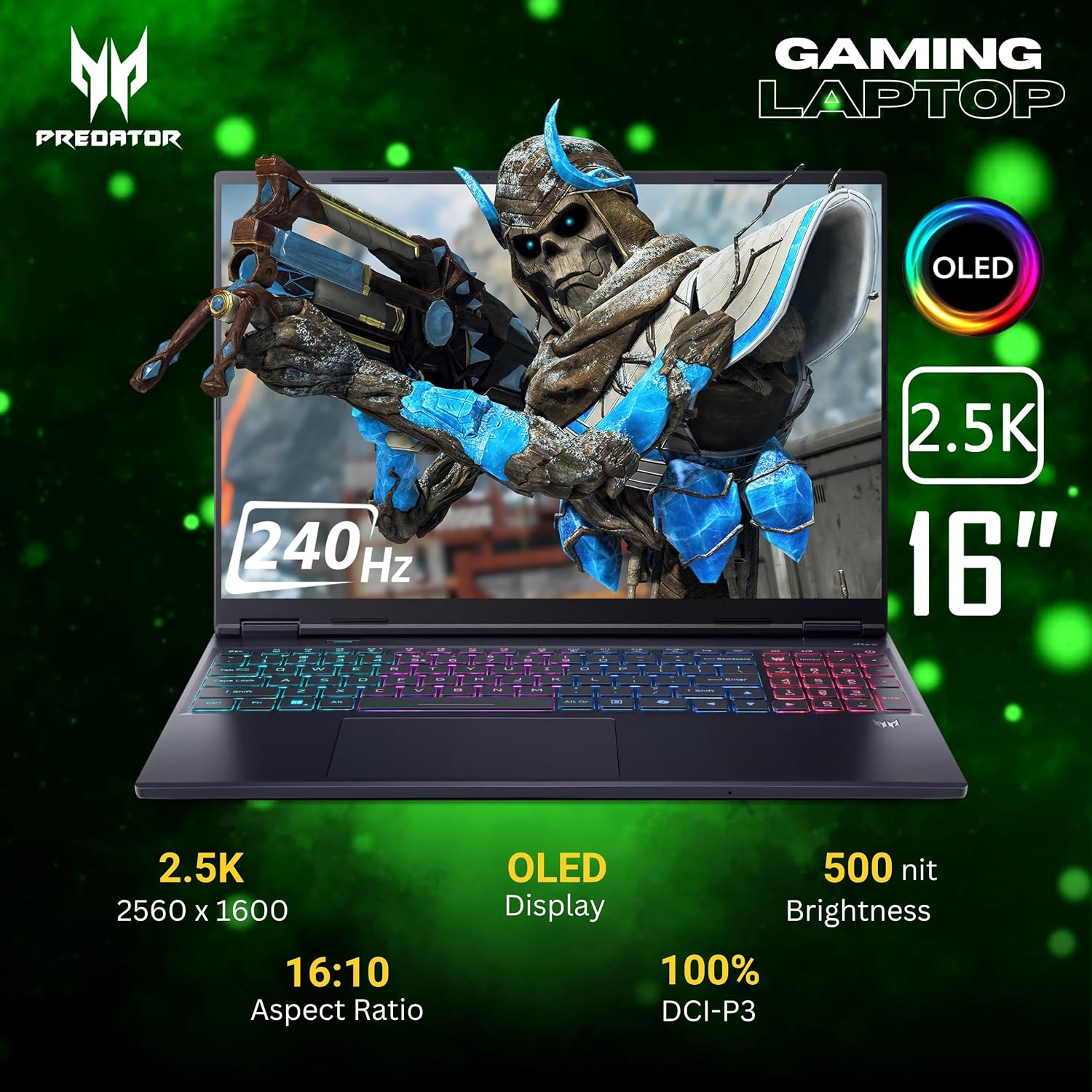 acer Predator Helios Neo 16S AI Gaming Laptop, 16 240Hz 2.5K OLED, Intel Core Ultra 9 275HX, NVIDIA GeForce RTX 5060, VR Ready, Copilot, Liquid Cooling, Black, Windows 11 Pro(64GB DDR5 RAM | 1TB SSD)