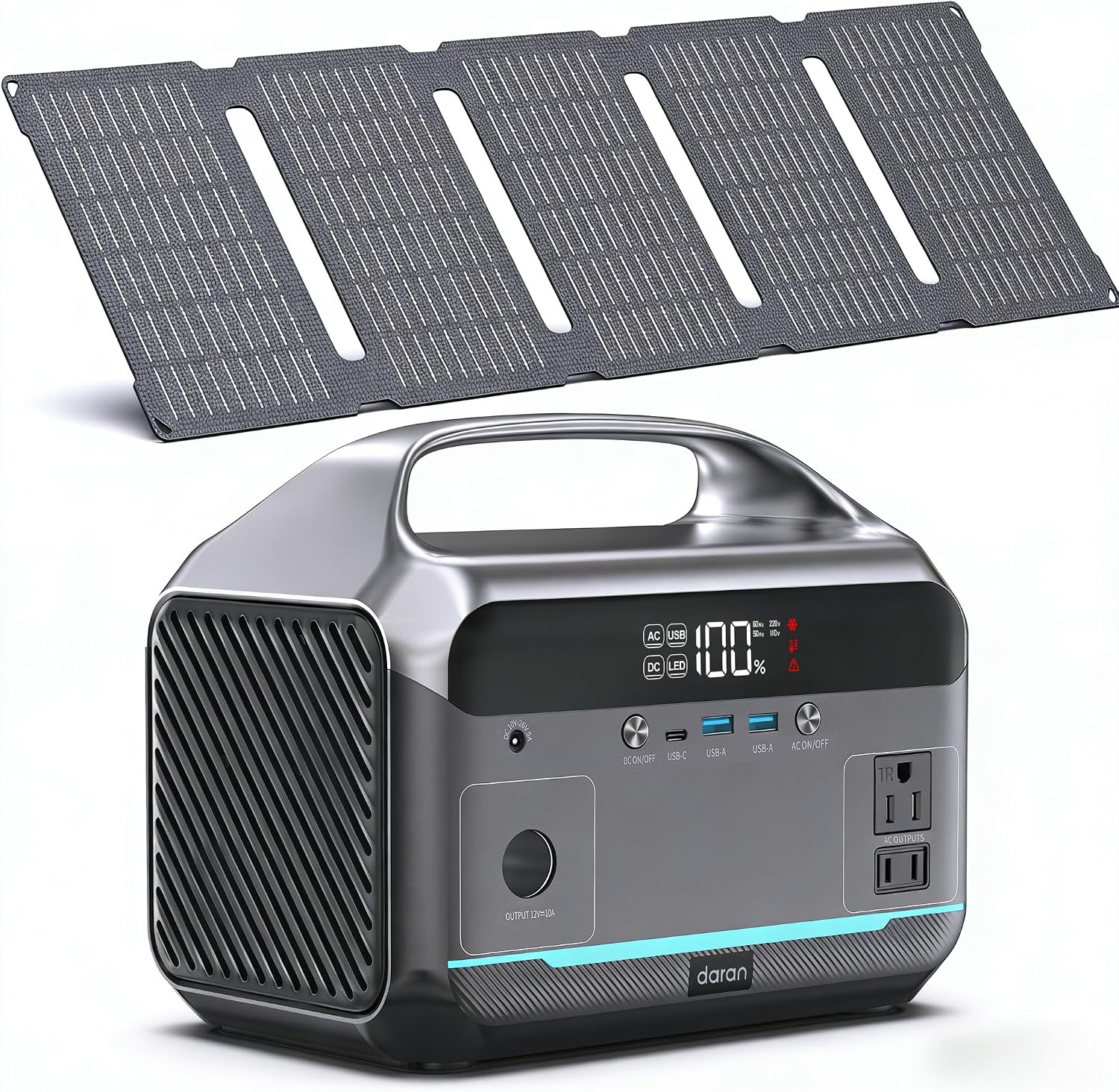 DARAN Portable Power Station with 60W Solar Panel Included, 288Wh LiFePO4 Battery, 350W (600W Peak), 7-Port Design, 2.1Hrs Fast Charing Solar Generators for Home, Outdoor Camping