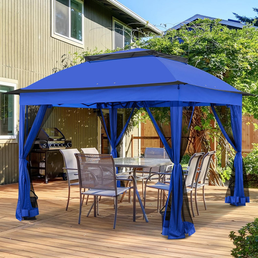 EAGLE PEAK 11x11 Pop Up Gazebo with Mesh Netting, Easy Up Screened Canopy for Patio and Backyard, Easy Set up Outdoor Gazebo (Blue)