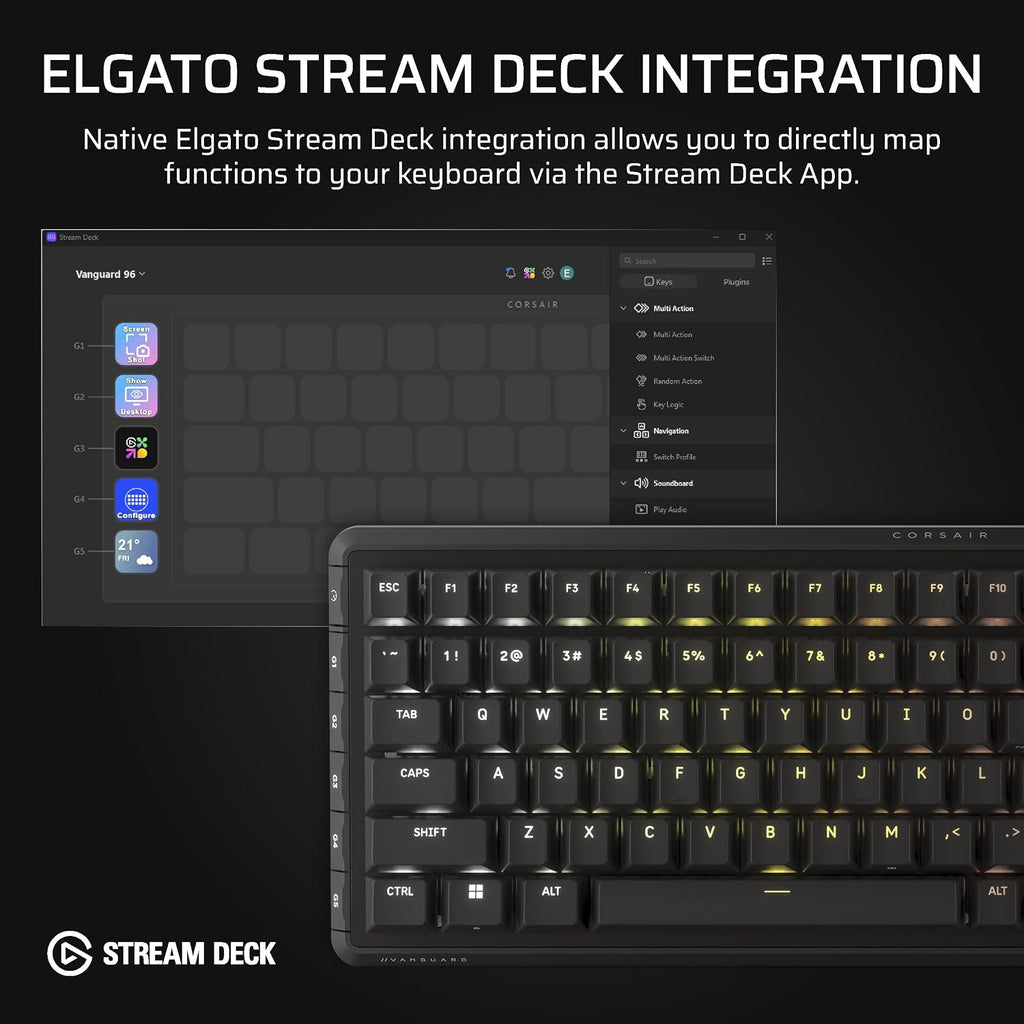 Corsair Vanguard 96 Wired Mechanical Gaming Keyboard – 96% Layout, MLX Fusion Tactile Switches, 8000Hz Polling, LCD Display, Virtual Stream Deck, G-Keys, SOCD Flashtap, QWERTY US – Black