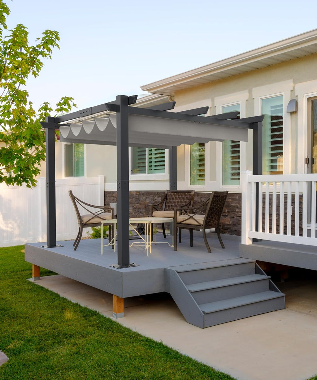 GAOMON 10x10 Ft Outdoor Aluminum Pergola with Upgraded Retractable Canopy, Outdoor Shelter Suitable for Gardens, Backyard, Lawn, Deck - Grey.