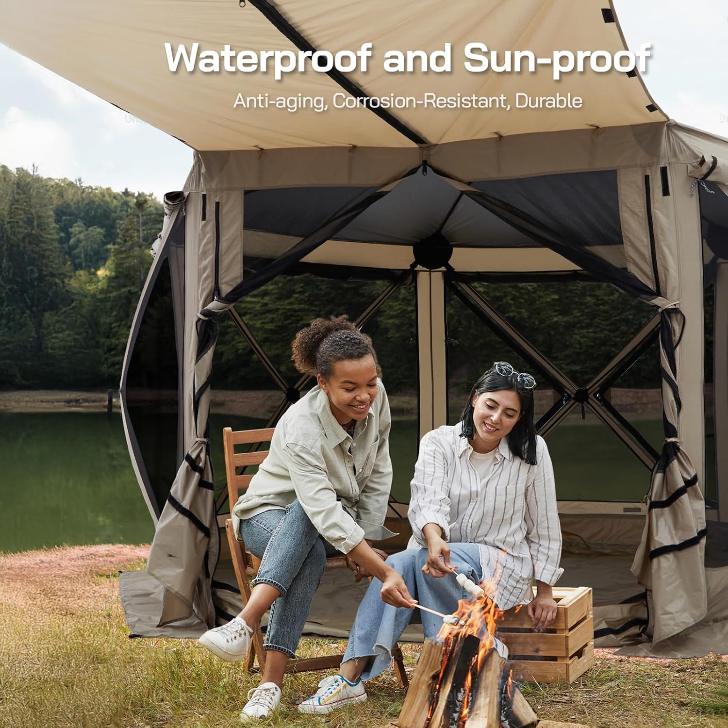 Canopy Pop up Canopy Gazebo Tent for Camping 12x12 FT Screen Tent Outdoor Shade Screen House with Ground Tarp Screen Room with Sidewalls Camping Gazebo with Awnings Waterproof Footprint