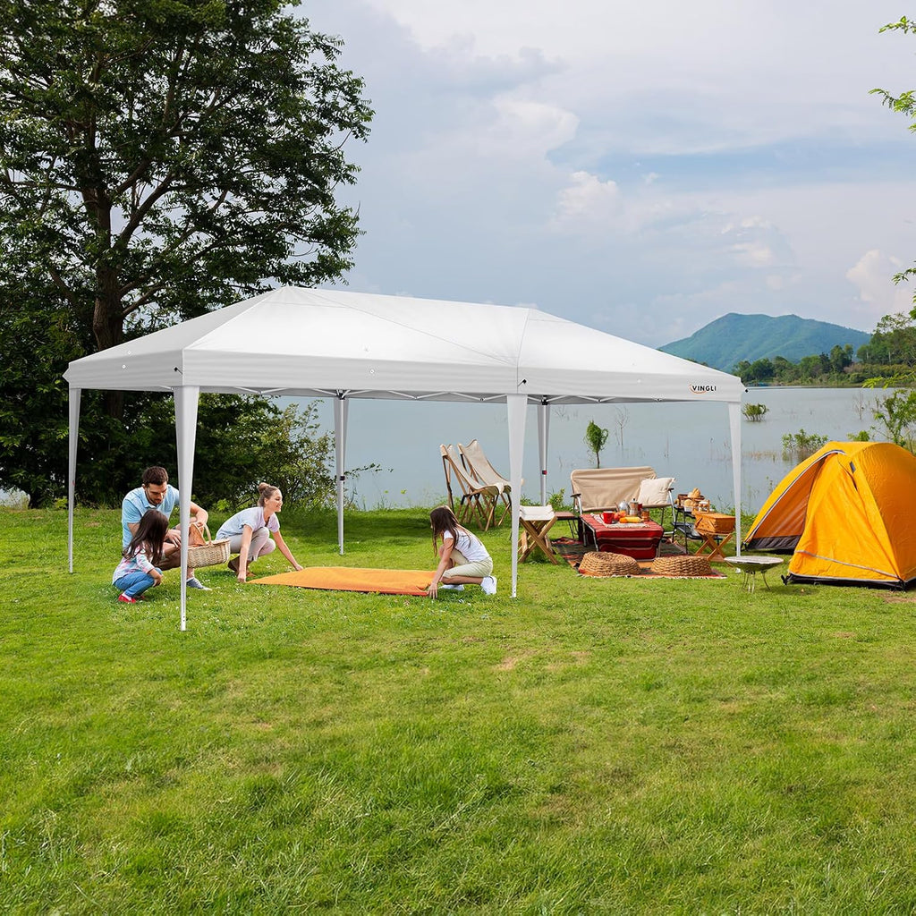 VINGLI 10x20 ft Pop Up Canopy Tent with 6 Sidewalls with Carry Bag, Outdoor Gazebo Shelter, Patio Event Tent Outdoor Canopy Commercial Canopy(White)