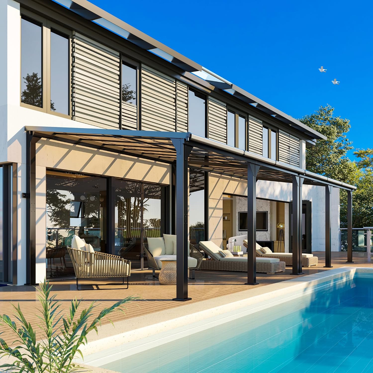 10 * 28FT Pergola,4 * 9 Inch Thickened Pillars & Enlarged Base,Outdoor Hardtop Lean to Gazebo,Wall Mounted Pergola,Pergolas Gazebos Clearance,Aluminum Frame Pergola,UV Resistant Patio Roof
