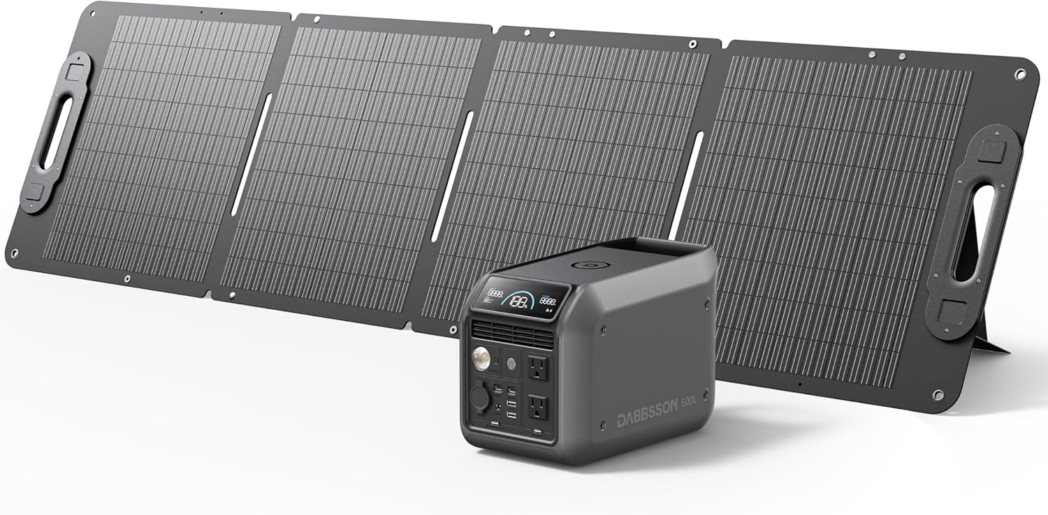 Dabbsson 768Wh Solar Generator with 120W Solar Panel,Portable Power Station,Up to 900W AC Output,1.5X Extended Runtime,Recharge 100% in 1.6 Hrs, 600L Semi-Solid LiFePO4,EPS,100W USB-C,for Camping RV