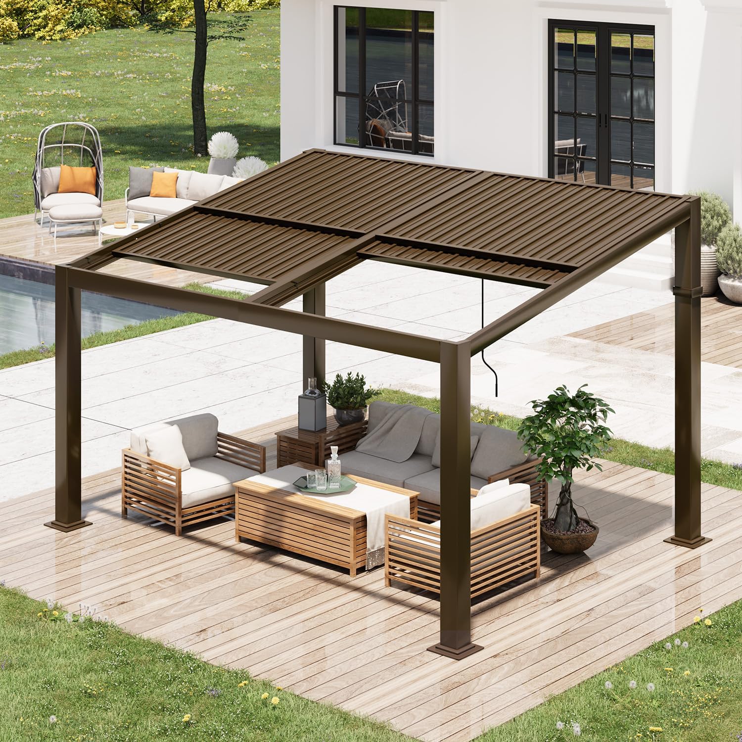 Gazebo 10x13 with Adjustable Galvanized Steel Roofs, All Aluminum Frame Permanent Pergola for Patio, Outdoor Freestanding Shelter, Dark Brown