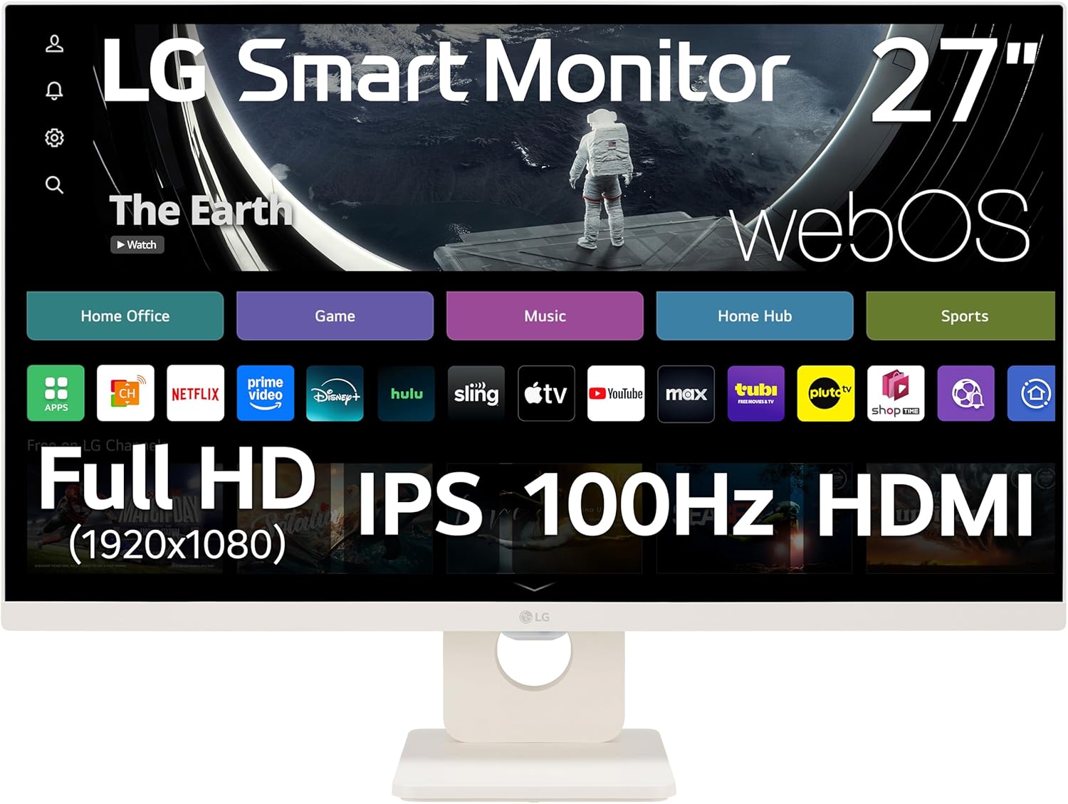 LG 27U511SA-W 27-Inch Smart Full HD (1920 x 1080) IPS Computer Monitor, 100Hz, Built-in Speaker, Airplay, Bluetooth, Screen Share, Flicker Safe, Reader Mode, Remote Control, HDMI, Tilt Stand, White
