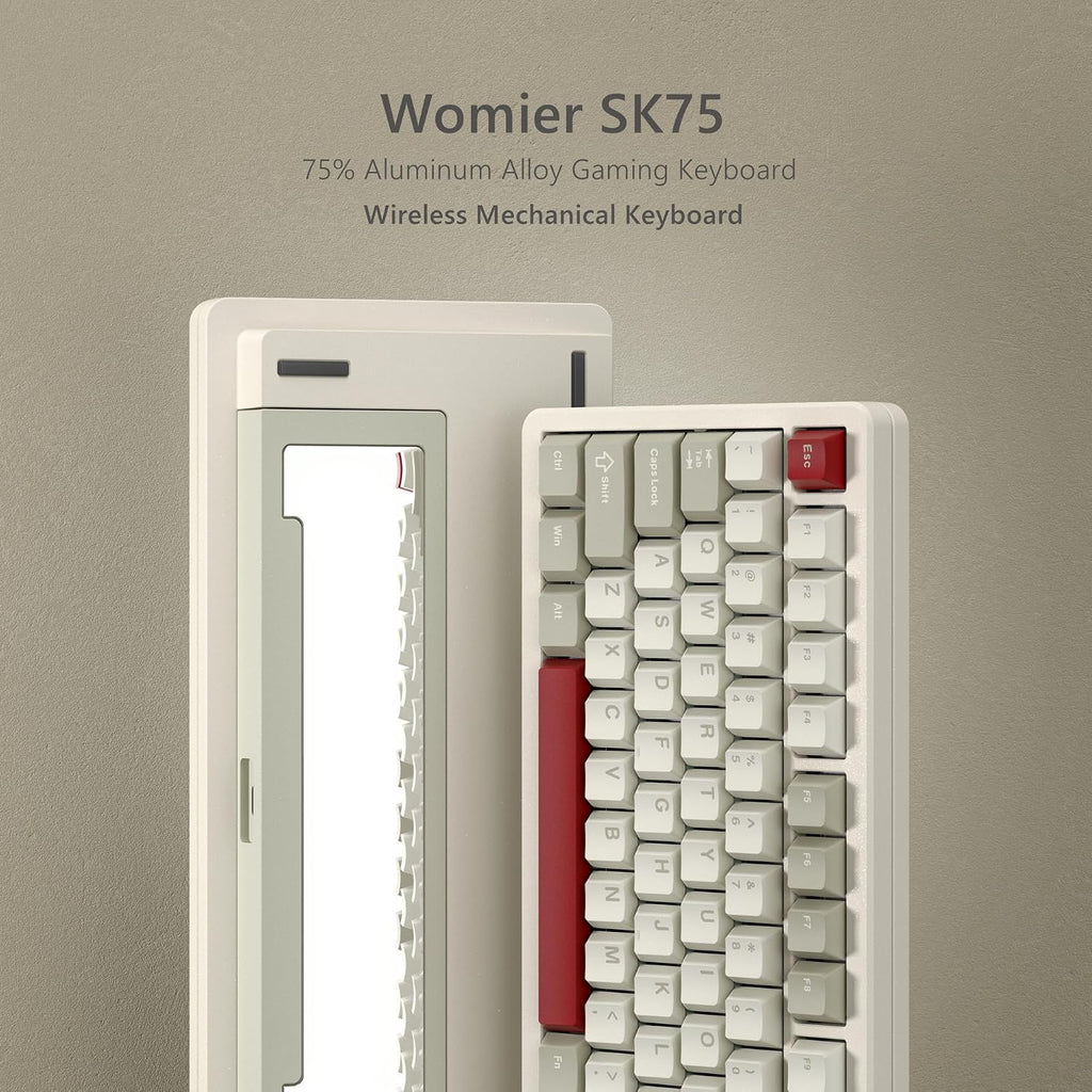 Womier SK75 75% Keyboard with Full Aluminum Wireless Mechanical Gaming Keyboard, VIA Custom Pre-lubed POM Switches RGB Creamy Gaming Key Board, 3-Modes Gasket Hot Swappable, White-1